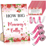 54 Pcs Strawberry Baby Shower Games A Berry Sweet Is On The Way Measure Belly Bump Party Games Include How Big Is Mommy'S Belly Sign 50 Guessing Cards 3 Measuring Tapes