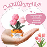 Cute Crochet Tulip Flowers Gifts For Women, Friends, Moms, Teachers, Coworkers With “Amazing” Card – Inspirational Gifts For Female Graduation Birthday Back To School Christmas, Desk Decor