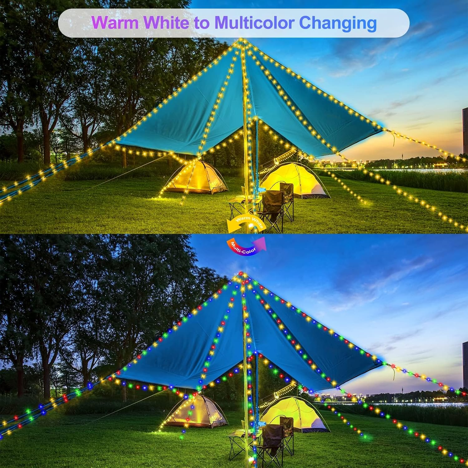 Outdoor Indoor String Lights Christmas 500Led Warm White Multicolor Fairy Lights 164Ft Green Wire Dimmable With Remote C