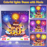 50Th Birthday Cards Pop Up 3D Cake - Fireworks Lights & Music & Blowable Candle Card Funny Happy 50Th Birthday Card Gifts For Women, Men, Mom, Grandma, Wife, Sister, Friend