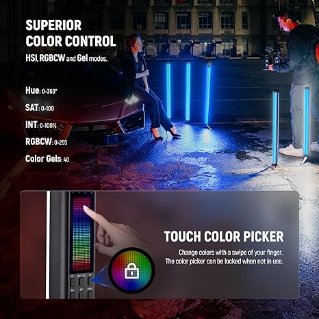 TL60 RGB Tube Light 20W Full Color LED Video Wand App DMX Control with Adapter Mount Bag