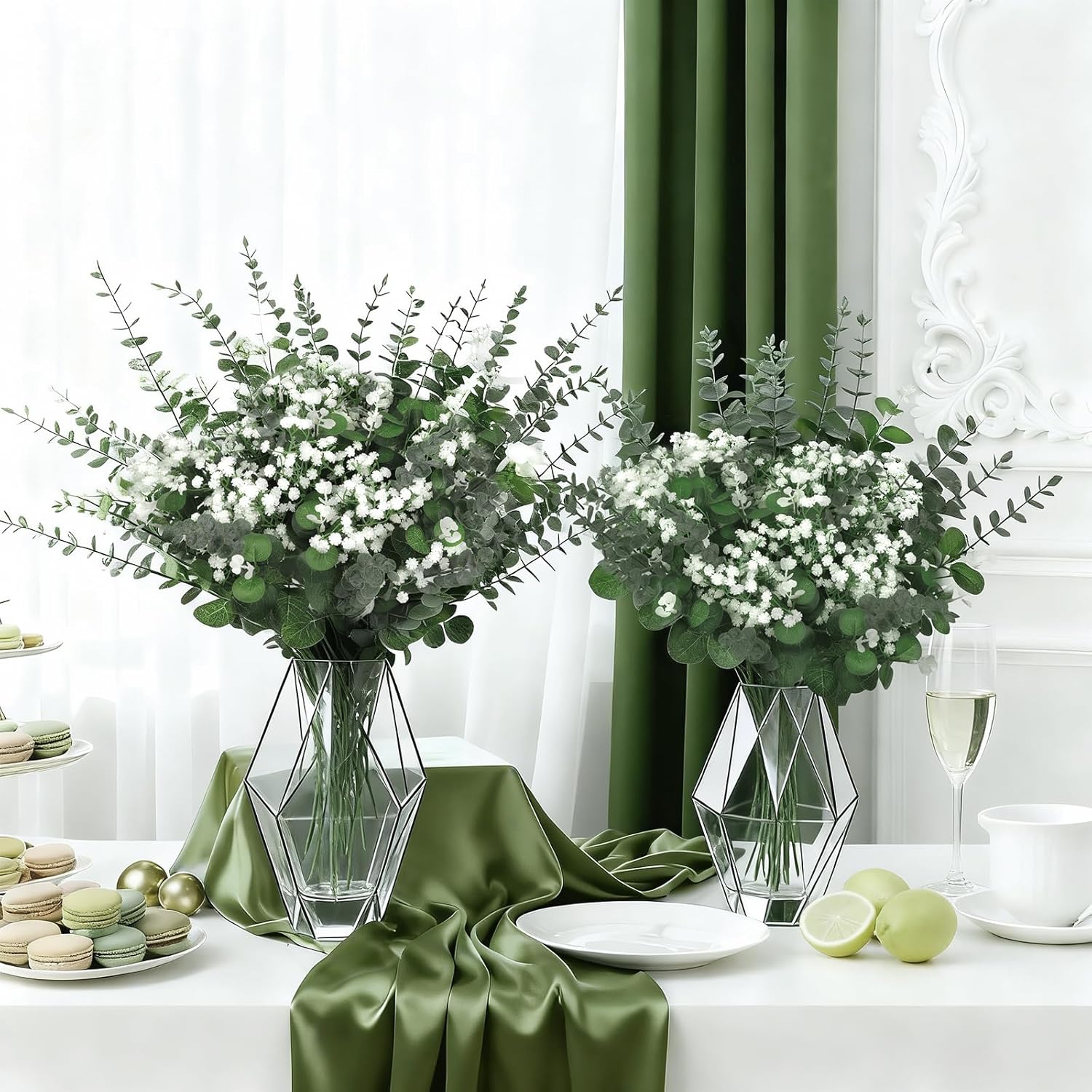 110 Pcs Real Touch Baby'S Breath & Eucalyptus Stems Mixed Bulk - 30 Artificial Baby Breath Flowers + 80 Faux Silver Dollar Eucalyptus Leaves For Wedding Bouquets, Centerpieces, Diy Floral Arrangement