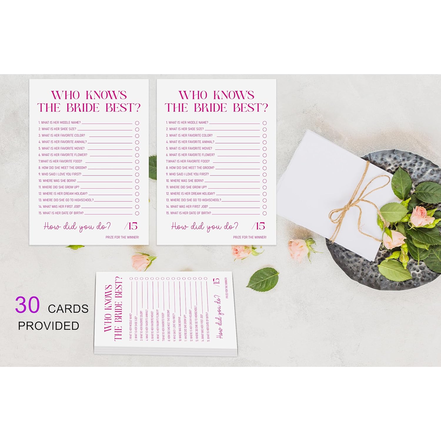 Who Knows The Bride Best Game, Bridal Shower Questionnaire Cards, Pink Wedding Game, How Well Do You Know The Bride, Bridal Shower Games, Bachelorette Party Games -Wktb03
