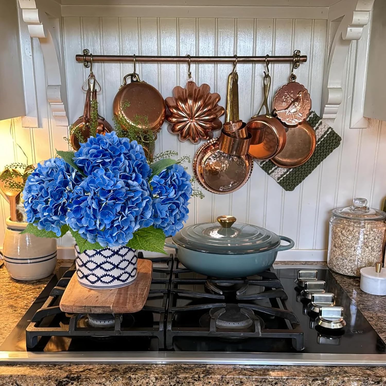 Ruzuqe 3 Pcs 21Inch Artificial Dark Blue Hydrangea Natural Lifelike Real Touch Faux Large Royal Hydrangea For Home Party Outdoor Wedding Decor Table Centerpiece Artificial Flower
