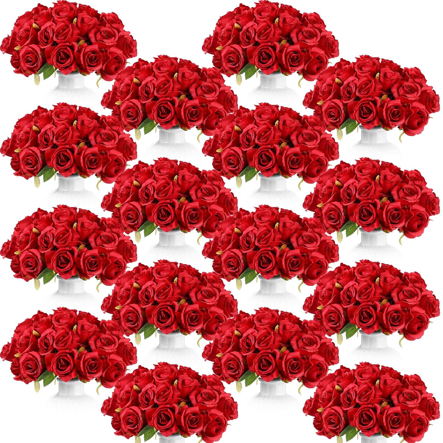 240 Pcs Artificial Rose Flowers Bouquet Silk Realistic Flowers Bulk Centerpieces Diy Bride Fake Rose For Home Bridal Wedding Party Decorations(Red)