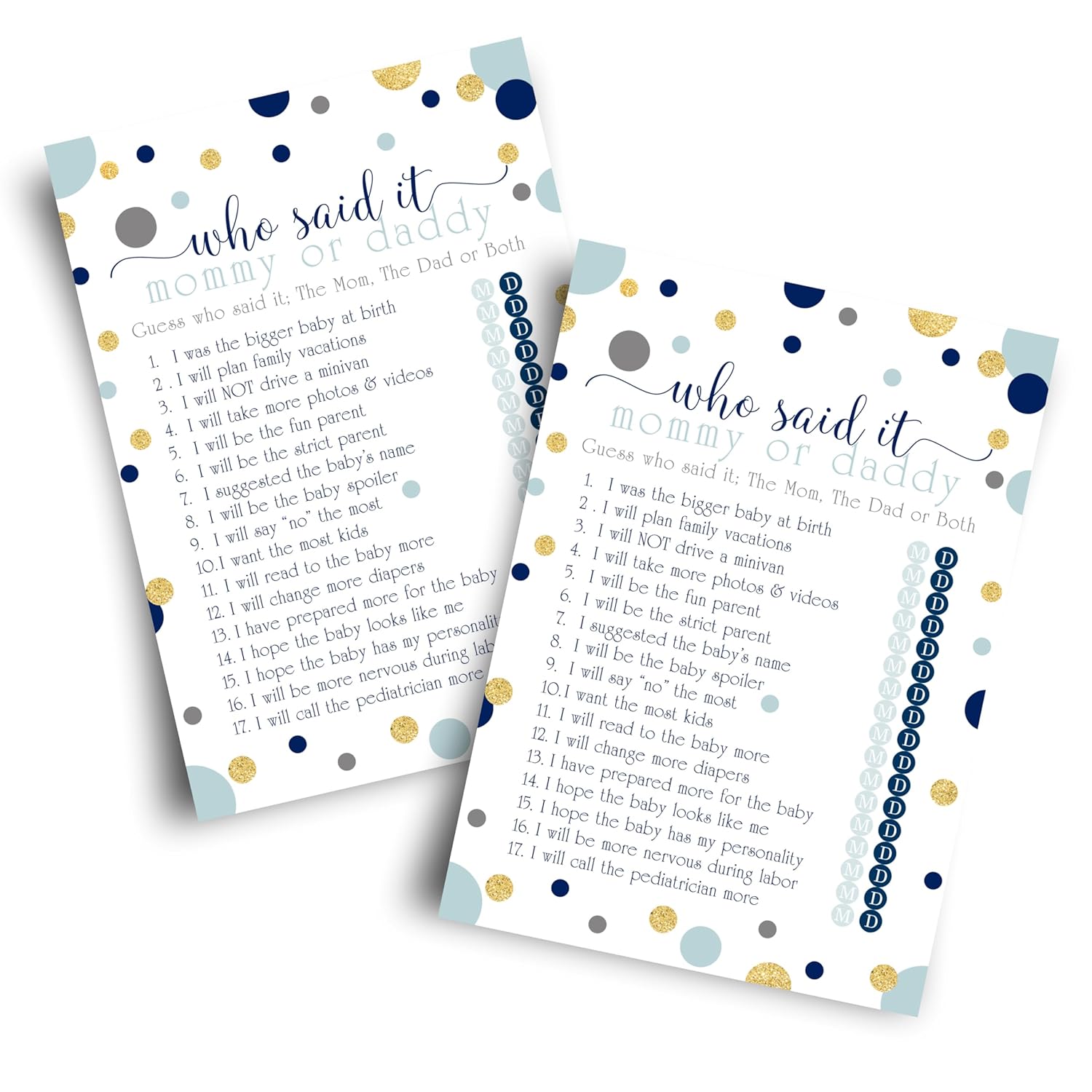 Little Star Baby Shower Games For Boys - 25 Guess Who Mommy Or Daddy Game Cards - Fun Guessing Activities For Guests - Prince Theme In Blue And Gold