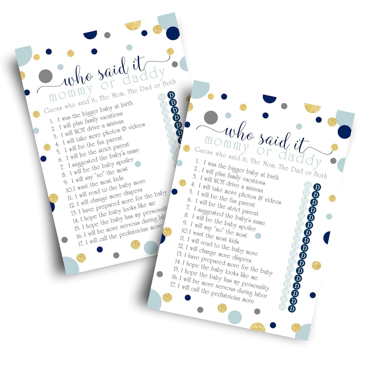 Little Star Baby Shower Games For Boys - 25 Guess Who Mommy Or Daddy Game Cards - Fun Guessing Activities For Guests - Prince Theme In Blue And Gold