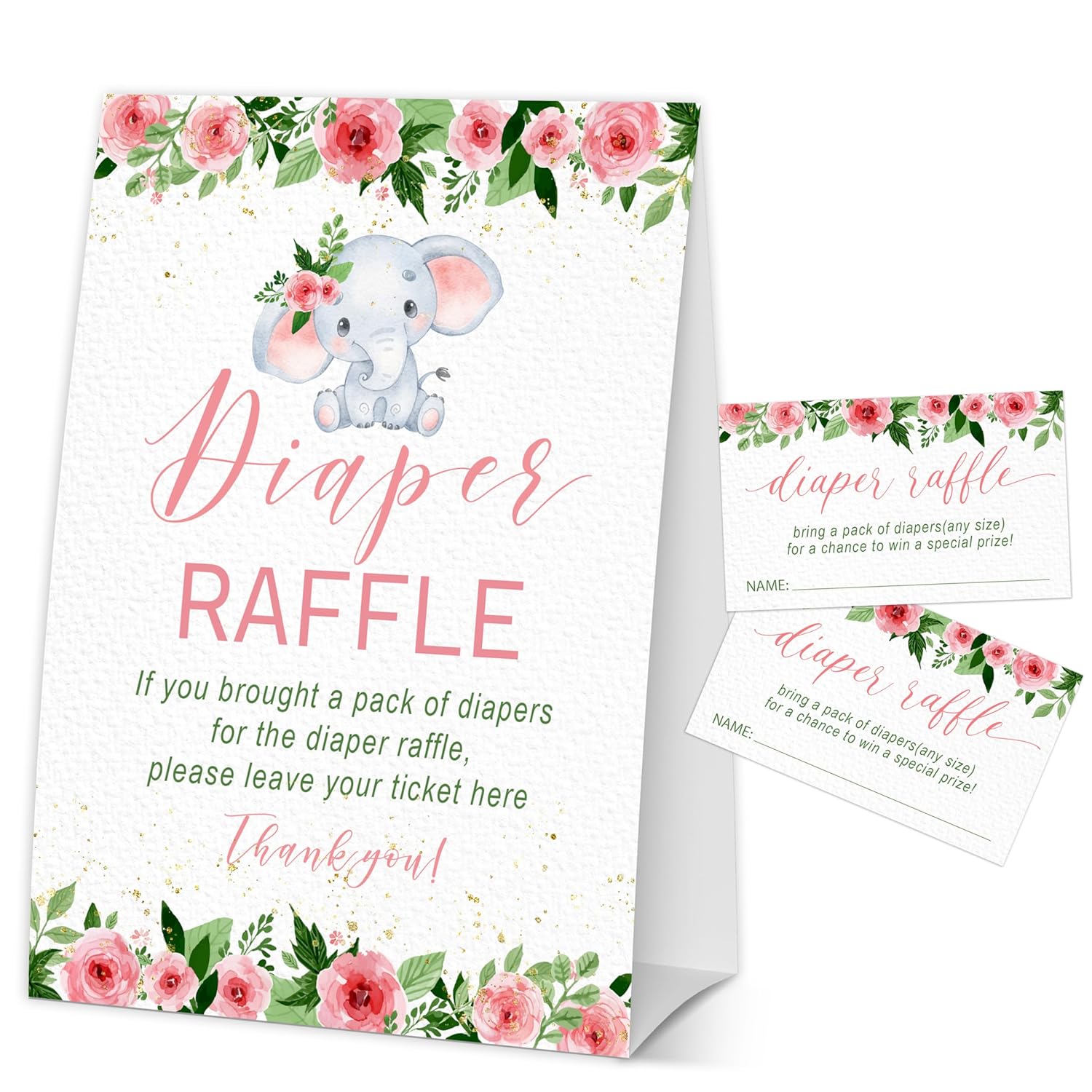 Spring Floral Diaper Raffle Tickets, Baby In Bloom Baby Shower Games For Gender Reveal, Party Decorations & Supplies, 1 Sign & 50 Cards Set-A02