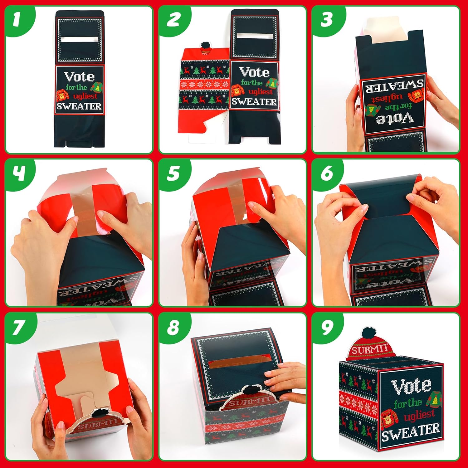 68Pcs Christmas Ugly Sweater Party Voting Cards Sets Supplies With Contest Ballot Box Voting Cards Award Sashes Medal Badges Trophy Games Decorations For Winter Xmas Holiday New Year Party Favors