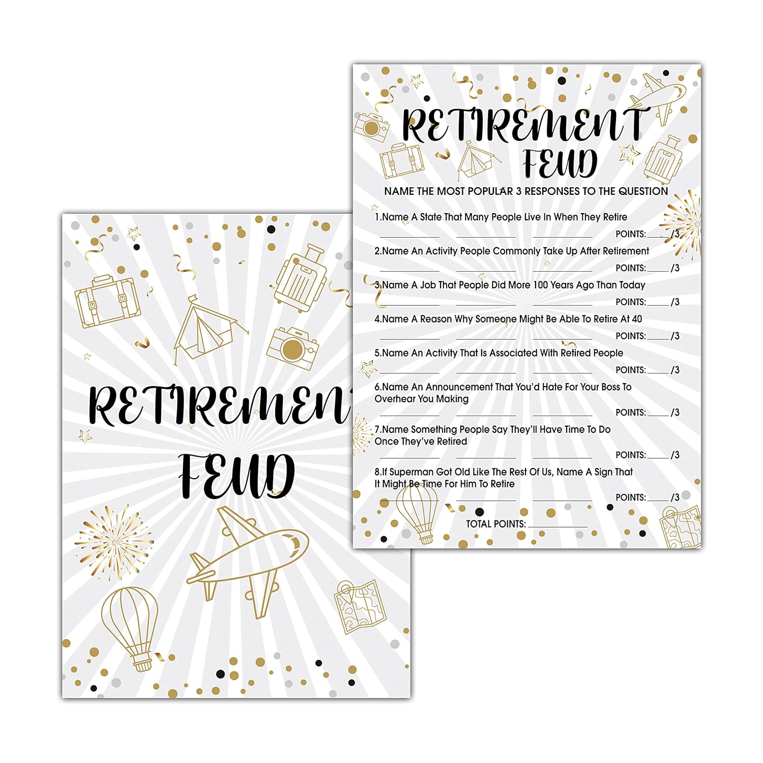Retirement Party Games, Retirement Feud Co-Worker Retirement Party Game Card, Gold Foil Retirement Party Ideas Activities Supplies Decorations(30 Game Cards & 1 Answer Card) - A06