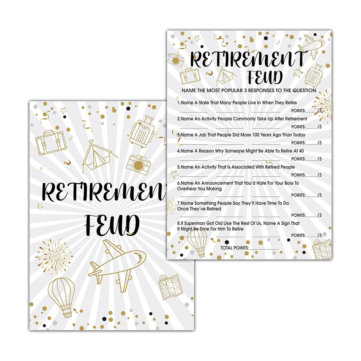 Retirement Party Games, Retirement Feud Co-Worker Retirement Party Game Card, Gold Foil Retirement Party Ideas Activities Supplies Decorations(30 Game Cards & 1 Answer Card) - A06