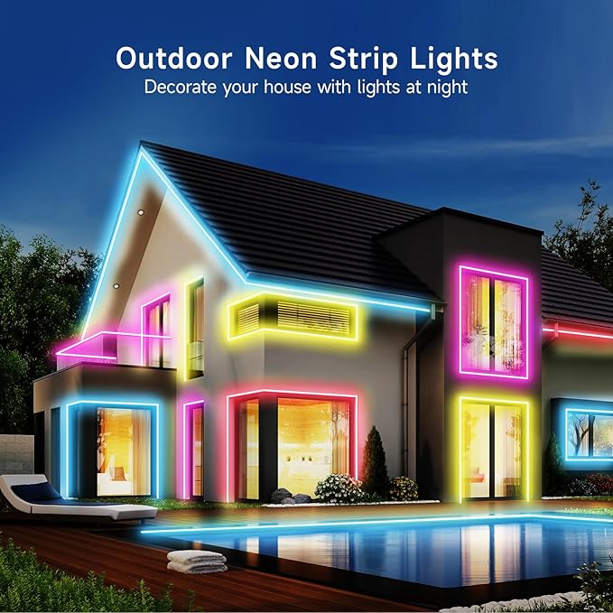 13.1FT RGB LED Neon Rope Lights Music Sync App Remote Control IP67 Waterproof Strip