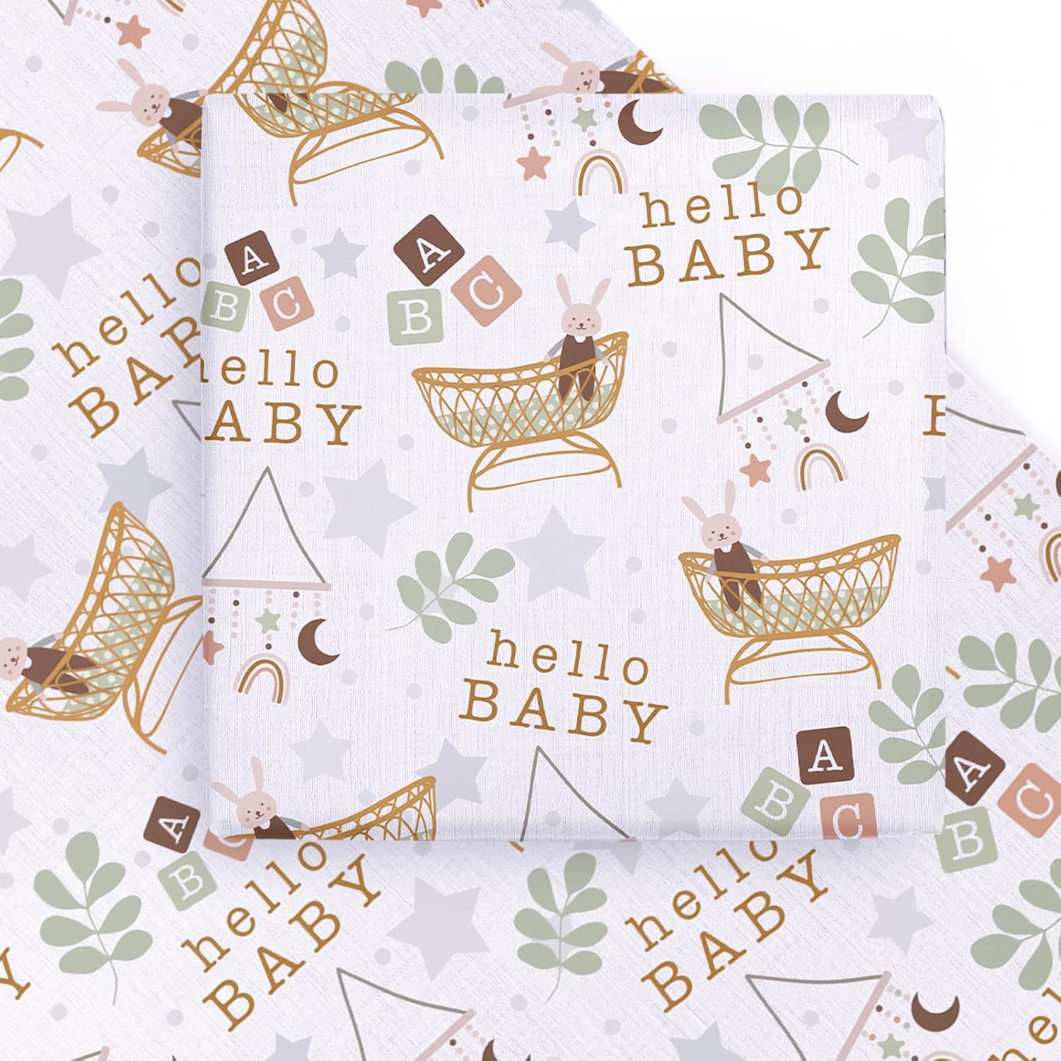 Baby Shower Wrapping Paper Sheet - 6 Sheets Hello Baby Design Folded Flat For Birthday, Party - 19.7 Inch X 27.5 Inch Per Sheet