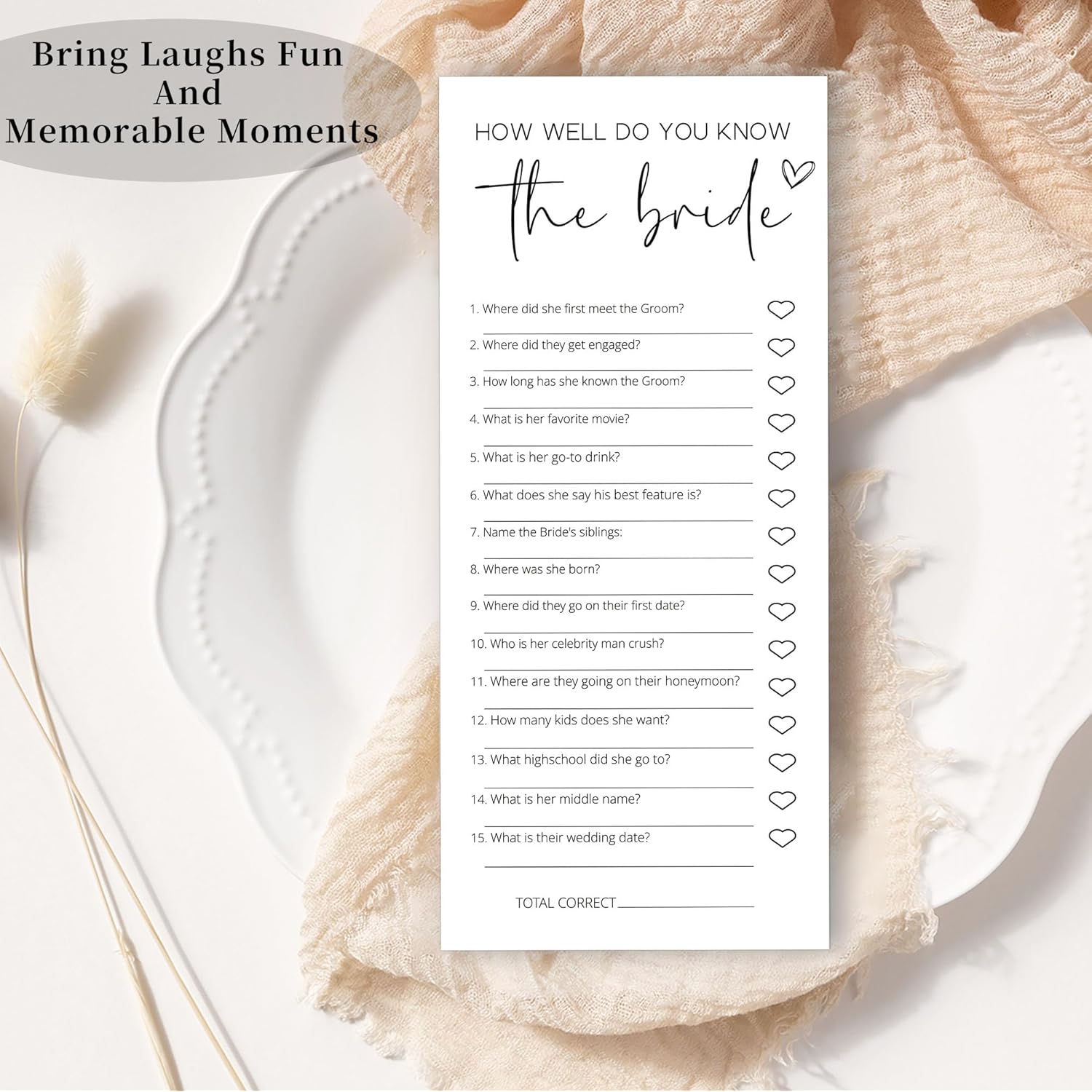 Bridal Shower Game Cards - How Well Do You Know The Bride For 25 Guests, Pre-Printed Double Sided 4X9 White Cards For Bachelorette & Wedding Shower Party