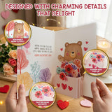 Glittery 5X7In Handmade Individual Pop Up Valentines Day Card For Loved Ones, Friends, Anyone, With Bear Cutout, Envelope And Stickers, With Printed Message Inside