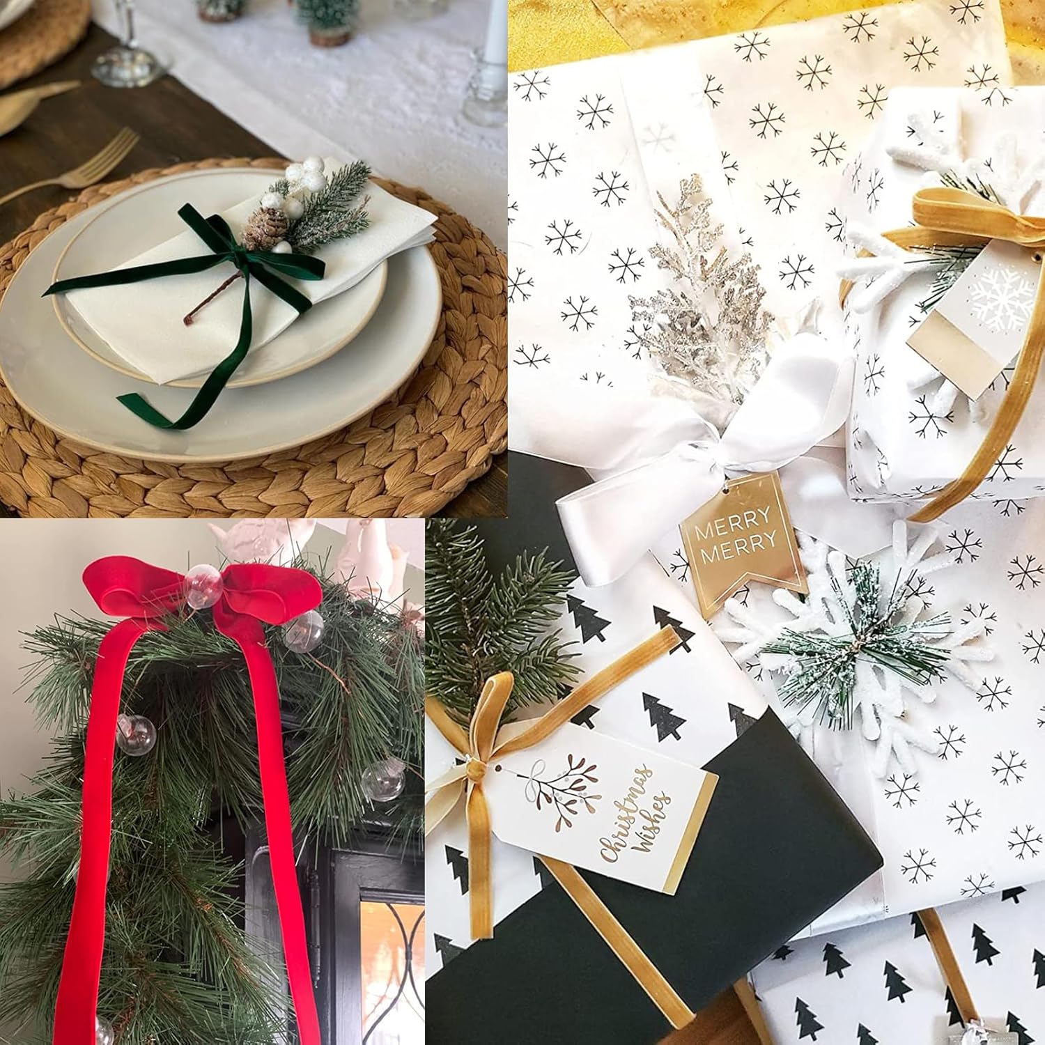 Velvet Ribbon Set 20Yd, Velvet Ribbon Spool For Christmas Wreath Decoration Handmade Craft Ornaments Gift Wrapping & Bow Making (Black, 5/8")