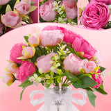 Small Fake Fake Flowers In Vase,2 Packs Pink Peonies Artificial Flowers With Vase, Silk Artificial Peonies Flowers For Desk Bathroom Home Decor Indoor (Mixed Pink)