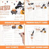 Baby Shower Games, Halloween Baby Predictions And Advice Cards, 25 Double-Sided Game Cards For Gender Reveal Party Decorations Supplies Announcement - B02
