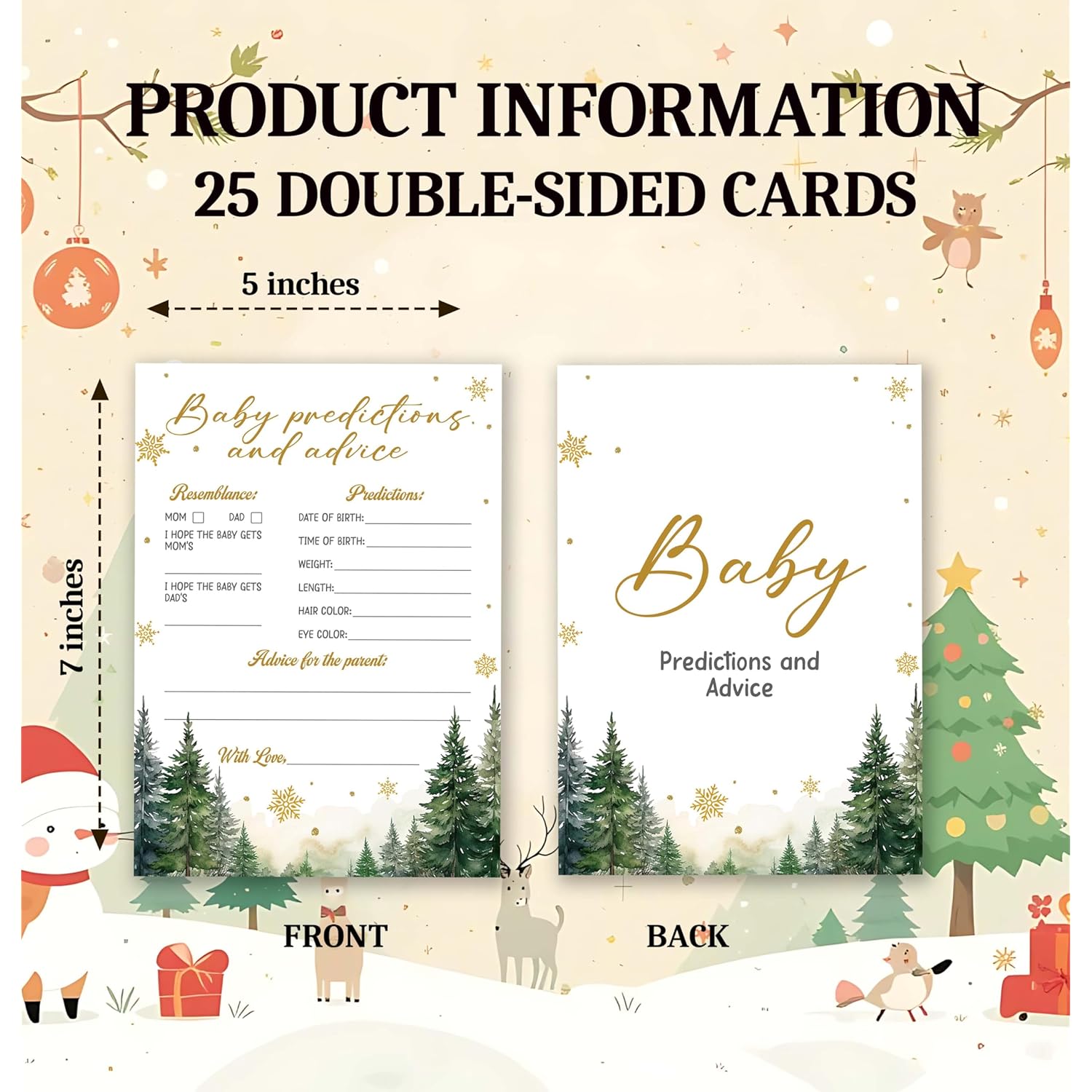Christmas Baby Shower Game 25-Pack, Christmas Tree Baby Predictions And Advice Cards For Gender Reveal, Winter Holiday Party Decorations Supplies - A04