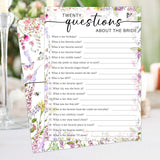 Wildflowers Wedding Shower Games, 20 Questions About The Bride, 25 Elegant Bridal Shower Activity For Bachelorette Engagement Party Supplies Favors - B04