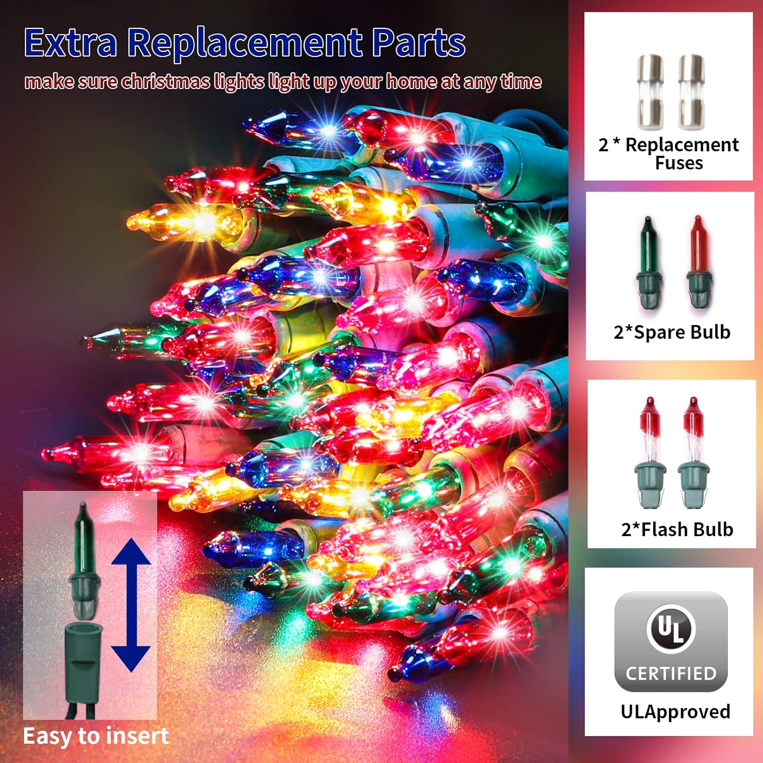Ultra-Bright Connects End To End Multi Christmas Mini Lights 100L 19.6Ft Ul Listed Incandescent Bulb String Light Set Fo