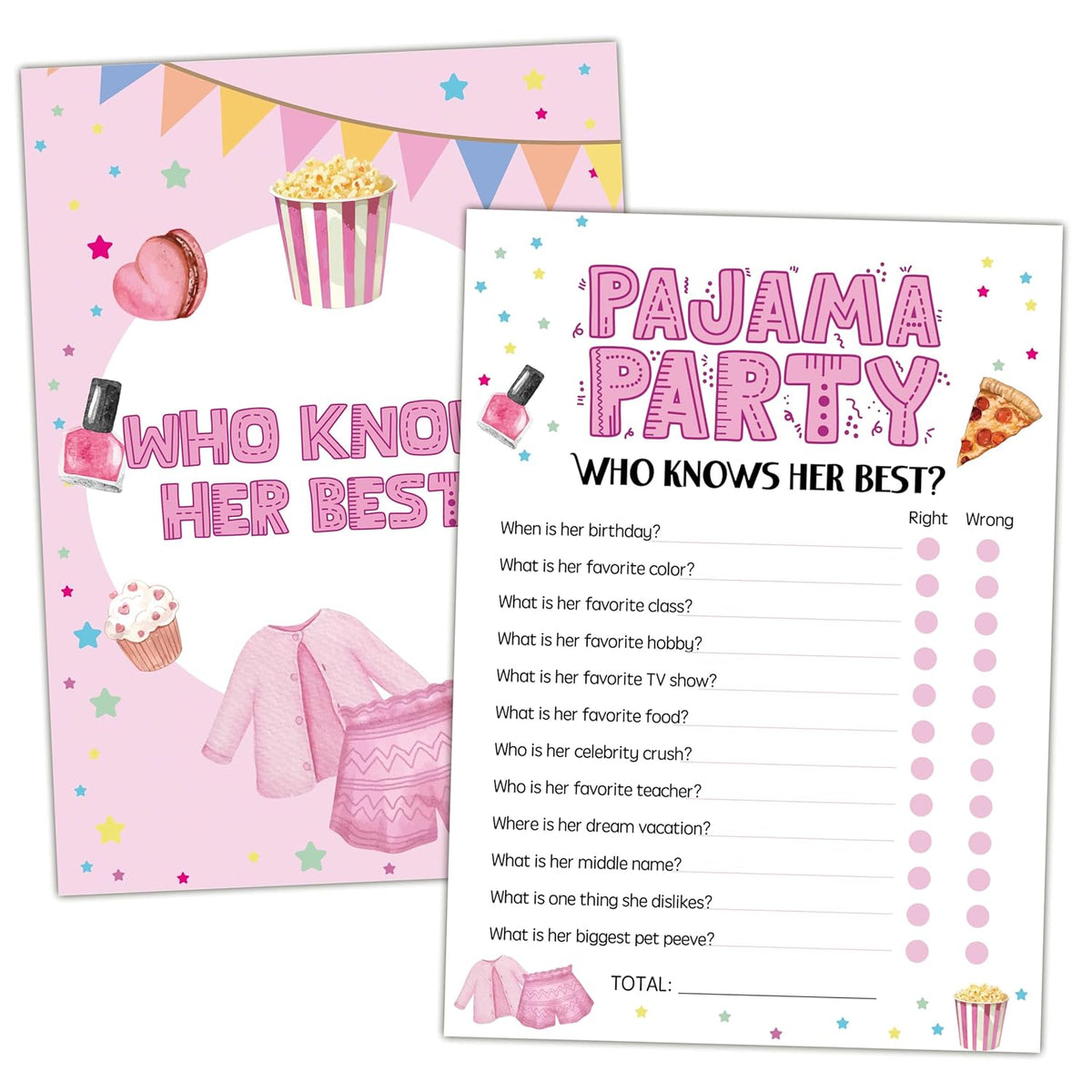 Slumber Party Games, Who Knows Her Best Pajama Party Game For Adults, 30 Sleepover Games Cards (5" X 7"), Sleepover Birthday Party Favors Supplies Decorations -14