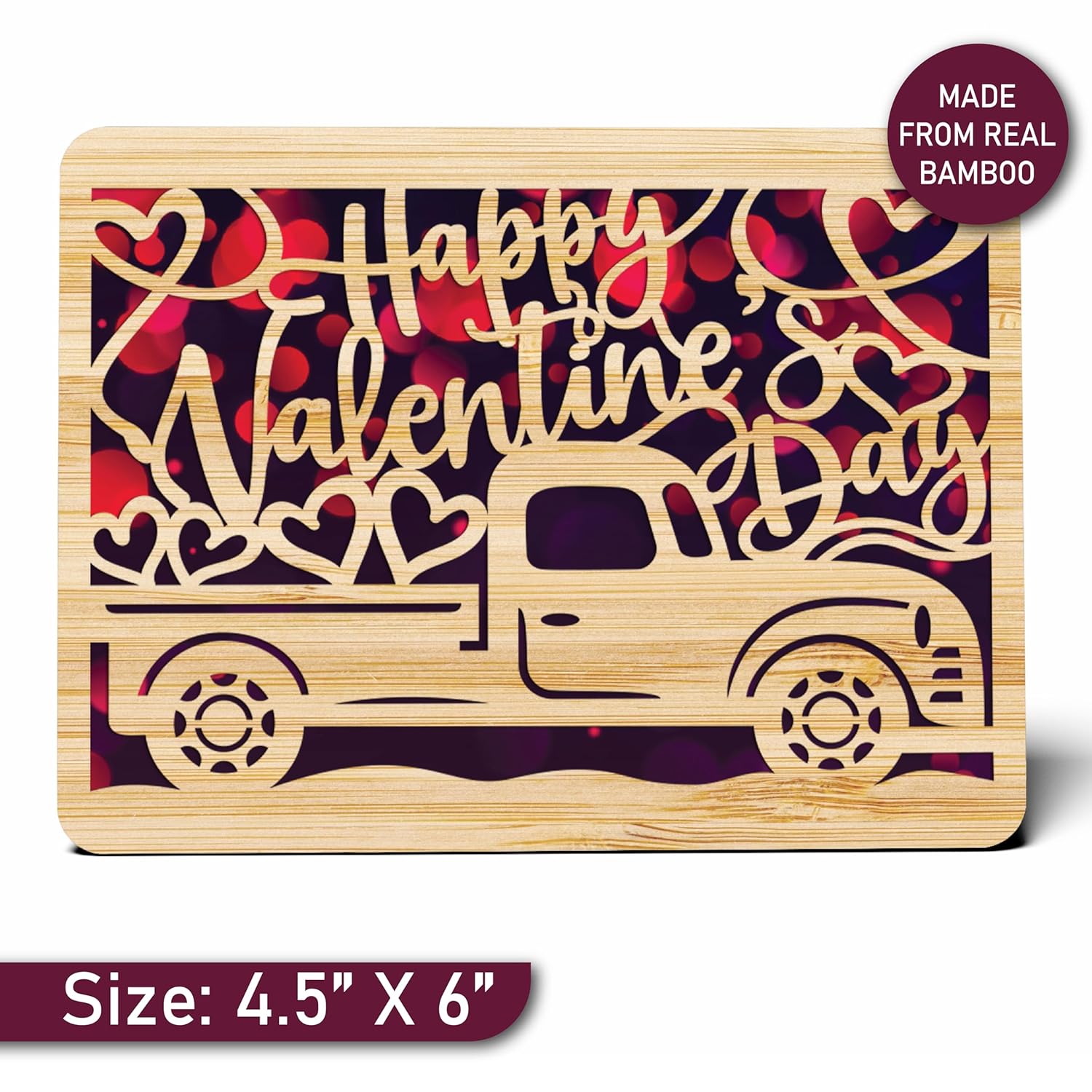Happy Valentines Day Card For Husband Or Boyfriend - Made From Real Bamboo, 5" X 7" - 1 Pack (Envelope Included), Laser Cut, Pickup Truck Themed Valentines Card Husband Will Adore