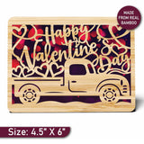Happy Valentines Day Card For Husband Or Boyfriend - Made From Real Bamboo, 5" X 7" - 1 Pack (Envelope Included), Laser Cut, Pickup Truck Themed Valentines Card Husband Will Adore
