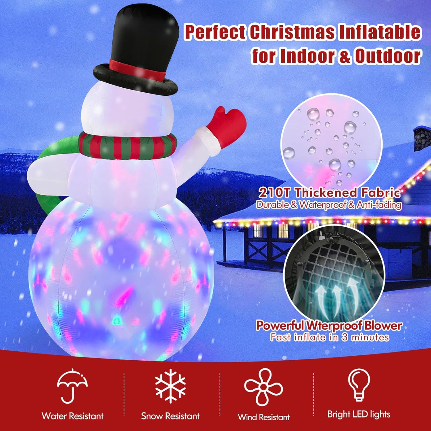 14Ft Giant Christmas Inflatables Snowman Holding Garland Built-In Rotating Led Lights, Xmas Blow Up Inflatable Snowman O