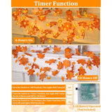 2 Pack & Timer Fall Thanksgiving Garland With Pinecone Pumpkin Lights Total 13Ft 60Led Enlarged Maples Leaves Garland Fa