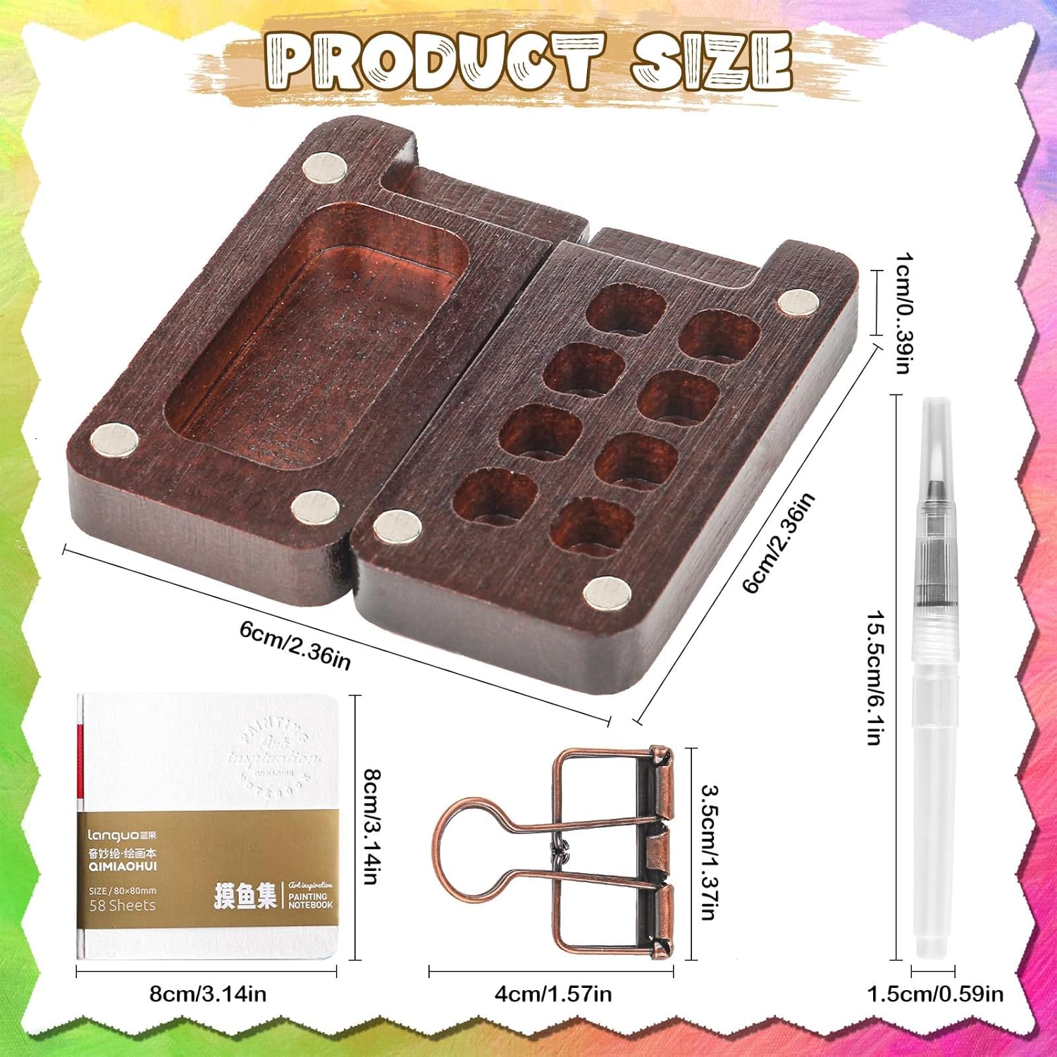 Tobios Watercolor Kit?Mini Travel Watercolor Paint Set,Pocket Artist Watercolor Set With Paint,Brush,Nano Palette,Walnut Wood,Wooden Paint Box For Painters Artists Students