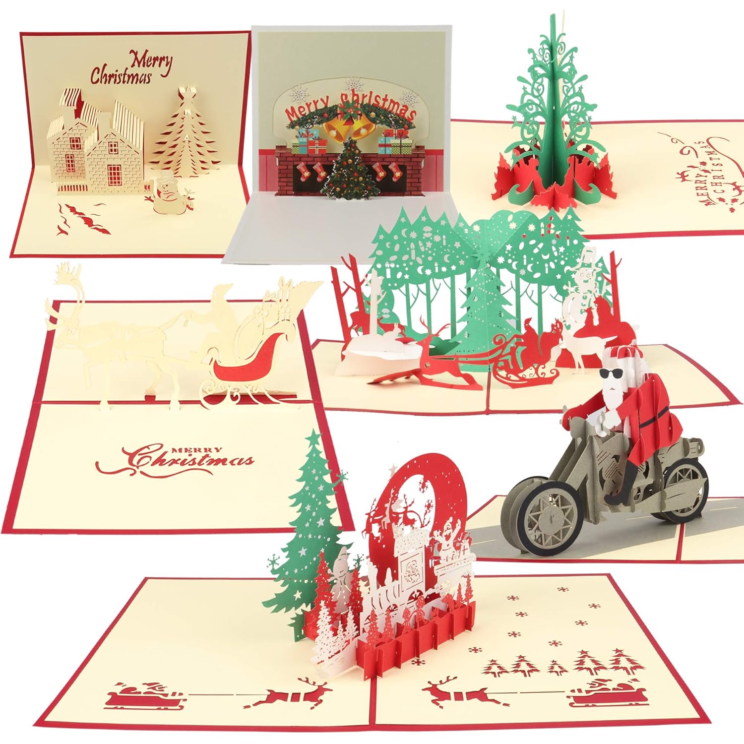 Christmas Cards Xmas Pop Up Cards,3D Christmas Card Handmade Thank You Greeting Cards with 7 Envelopes for Holiday PostCards Christmas Valentine's Day Gifts(7Pcs,E)