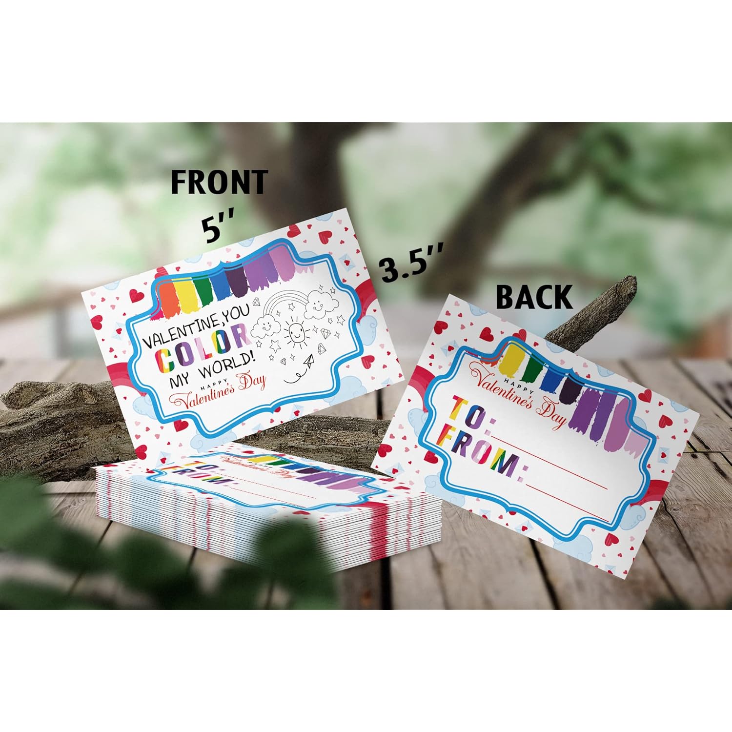 30 Valentine Cards, Printed Color My World Valentines, Valentine'S Card With Watercolor Paint, Valentines Day Family Activities Crafts(A06D)
