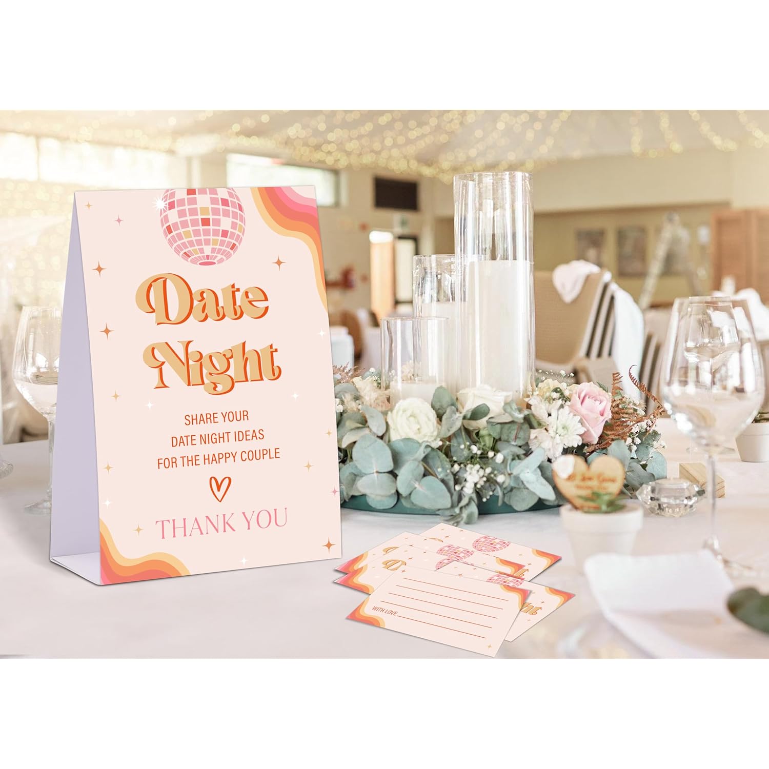 Disco Ball Date Night Game, Date Night Ideas Sign With 50 Cards, Bridal Shower Game, Boho Bridal Shower Decorations, Wedding Date Night Advice - 04