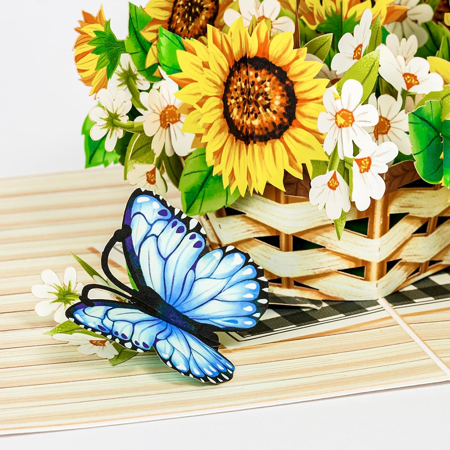 Sunflower Pop Up Card, Butterfly, Flower Basket, 3D Greeting Card, Gifts For Birthday, Mothers Day, Valentines Day, Mom, Wife, Girlfriend, Sister, 5X7 - Includes Envelope And Message Note