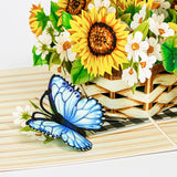 Sunflower Pop Up Card, Butterfly, Flower Basket, 3D Greeting Card, Gifts For Birthday, Mothers Day, Valentines Day, Mom, Wife, Girlfriend, Sister, 5X7 - Includes Envelope And Message Note