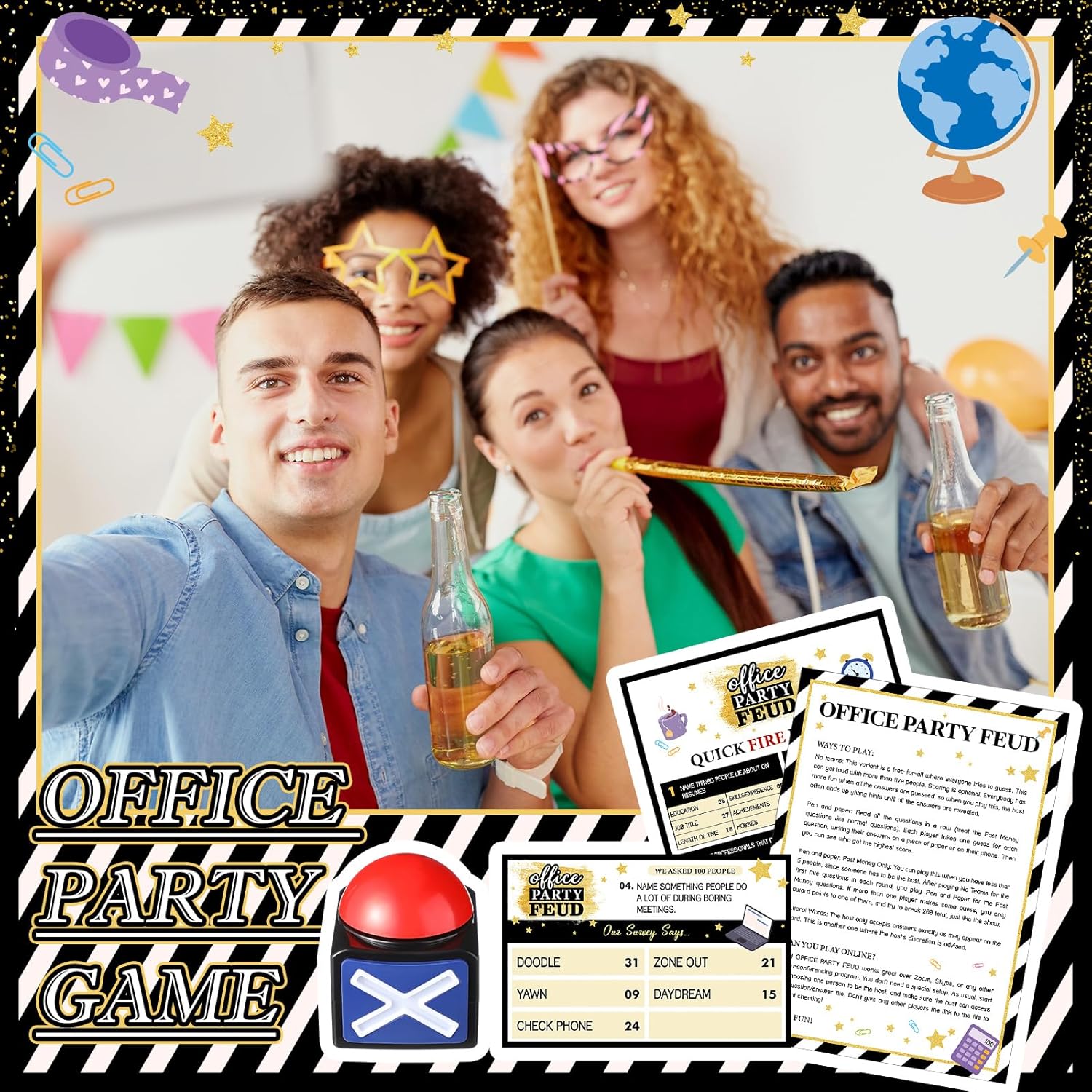 Friendly Feud Games For Adults With 2 Buzzers Family Bachelorette Office Team Building Adults Holiday Work Feud Trivia Quiz Board Games(Classic)
