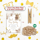 Don'T Say Baby Game For Baby Shower, 50 Wooden Clothespins And One Sign, Boho Cow Theme, Pins For Baby Shower Decorations, Boy Baby Shower, Baby Shower Supplies-Bb29