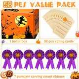 58 Pcs Halloween Pumpkin Carving Contest Awards Kit Including Halloween Ballot Box 50 Voting Cards 7 Pumpkin Carving Prize Award Ribbons For Game Party Decoration