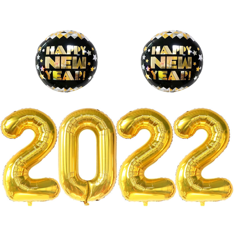 Big 40 Inch Gold 2022 Balloons For Nye Decorations - 18 Inch, 3D Round