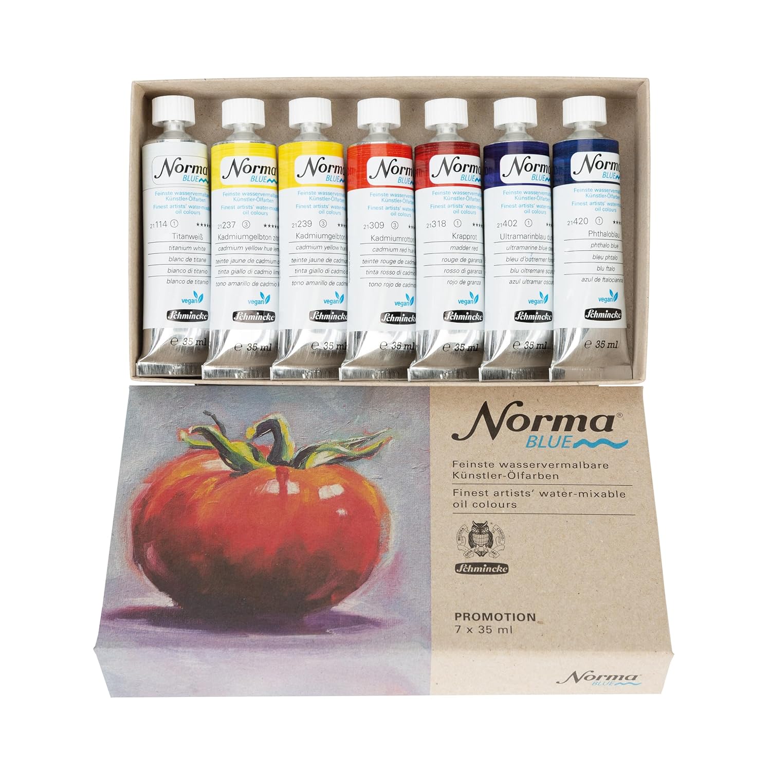 - Norma Blue, 71 751097, Daily Painting Set, Cardboard Set, 7 X 35 Ml, Highly Pigmented, Lightfast, Finest Water-Based Artist Oil Paints, Vegan, Low Odor