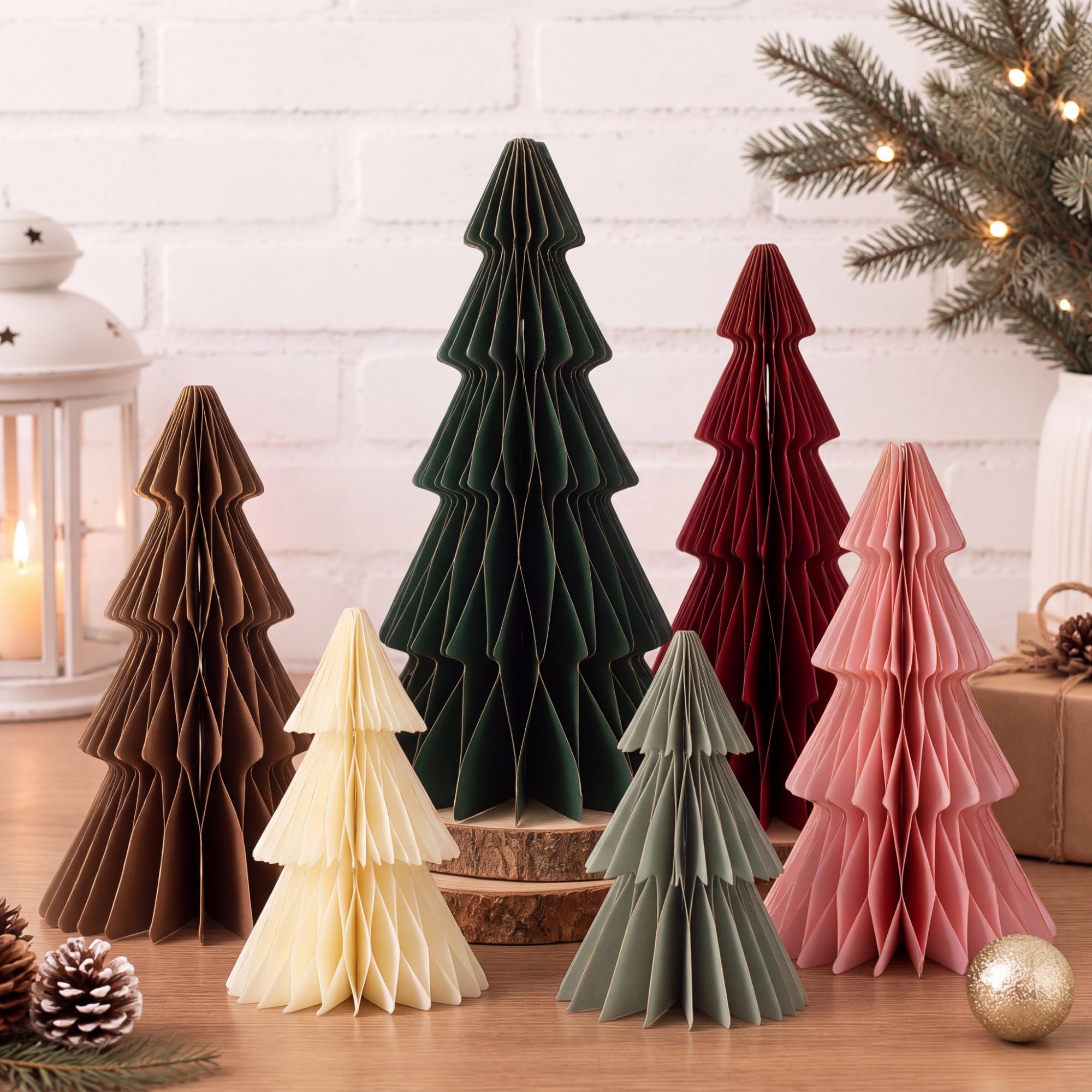 6 Pcs Neutral Paper Christmas Tree Honeycomb Table Centerpiece
