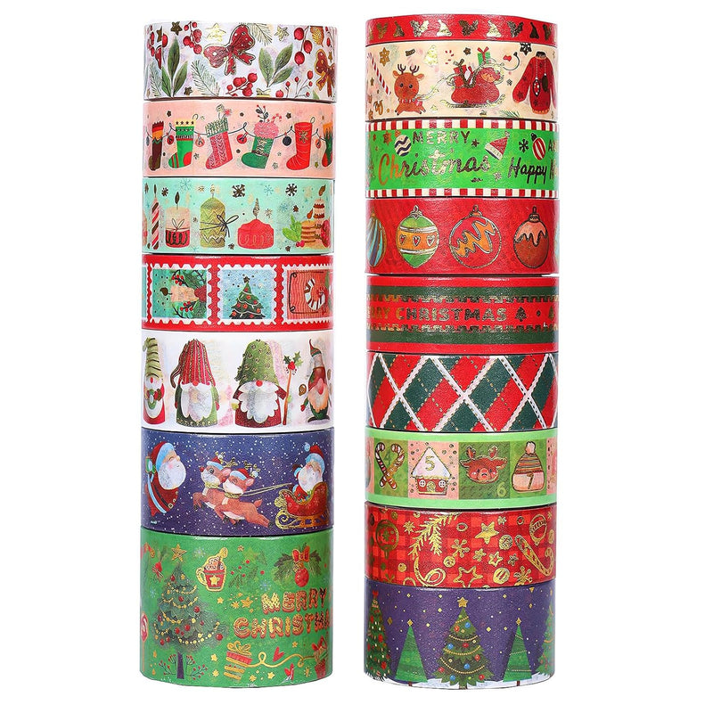 Christmas Washi Tape Set - 16 Rolls Gold Foil Holiday Washi Tape With Christma