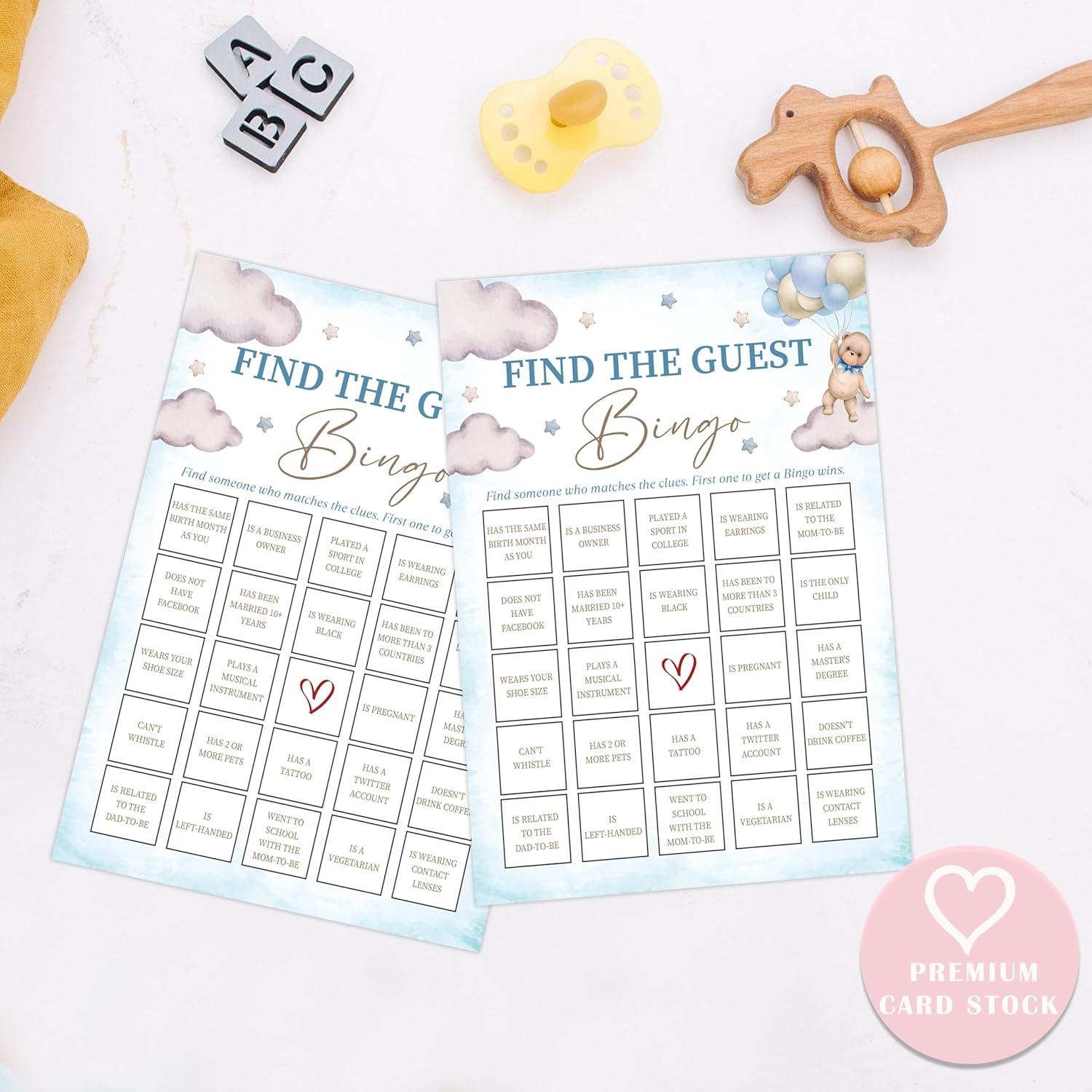 Bear Balloon Find The Guest Bingo, Baby Shower Game - Pack Of 30 Cards, Gender Neutral - Fun Baby Activity - Fa43