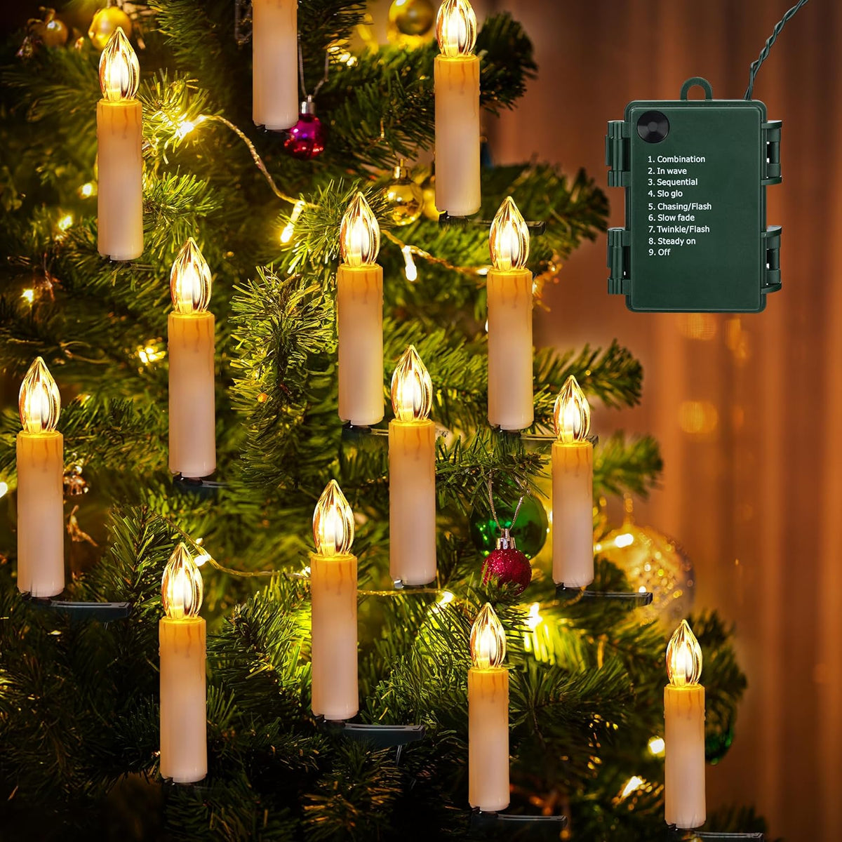 Christmas Tree Candles Lights, 9.85 Ft 10 Led Flameless Candle Lights, 8 Lighting Modes Battery Clip-On Candle Light, Timer Led Candles Light For Xmas Tree Wedding Party Decor, Warm White