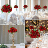 Artificial Flower Ball Wedding Centerpieces -10Pack Red Rose Silk Floral Half Ball - Faux Flower Balls Plastic Base For Event Table Arrangement Party Home Room Décor (Dia 10.6Inch)