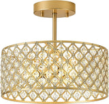 12 Inch Gold Crystal Ceiling Light Modern Semi Flush Mount 3 Light Chandelier Fixture