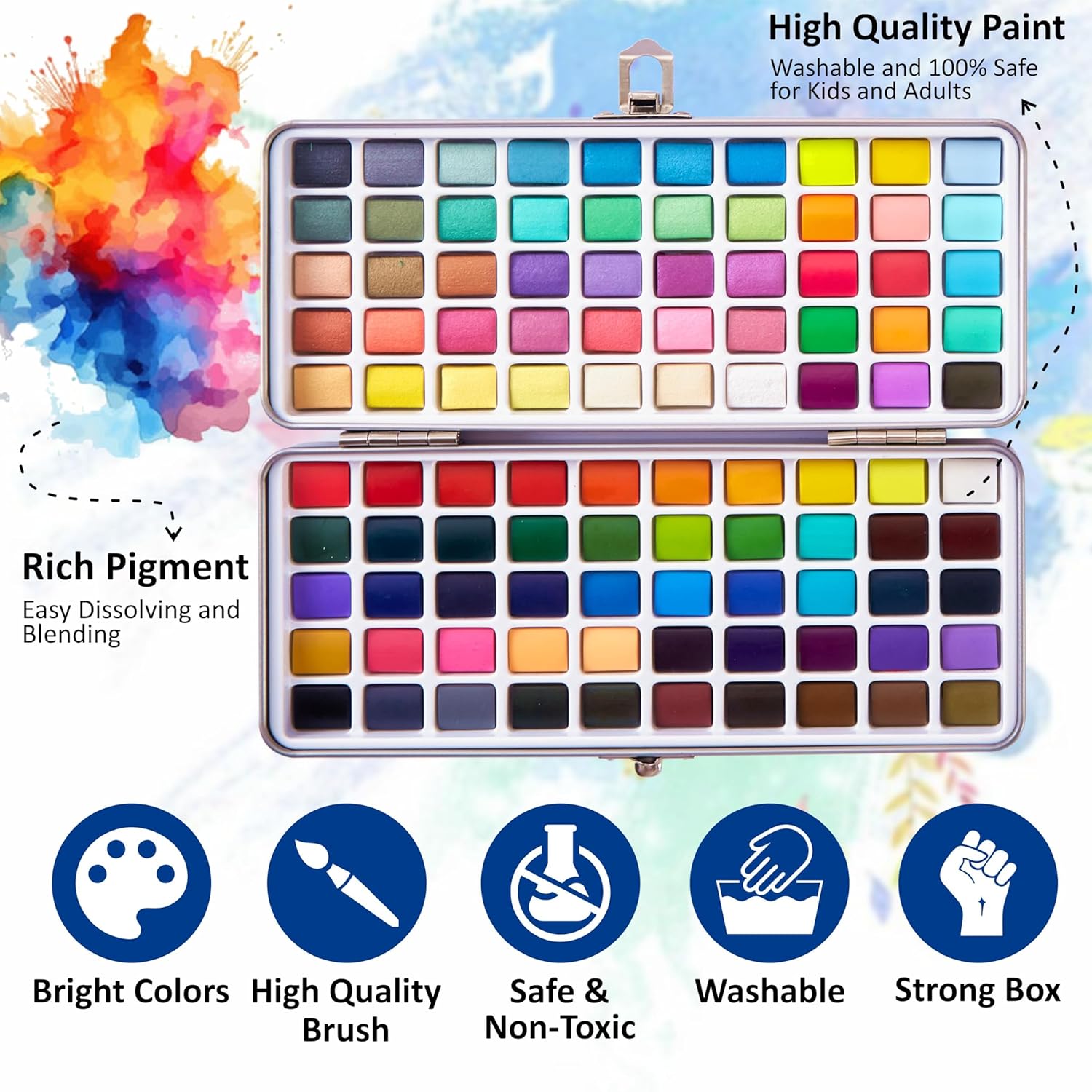Watercolor Paint Set, 100 Colors, Includes Brushes And Palette, Metal Storage Case