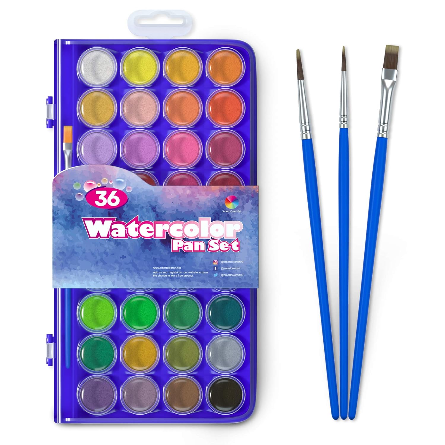 36 Pack Watercolor Pan Set, Watercolor Paint Set With 4 Brushes,Easy To Blend Colors, Perfect For Kids Adults
