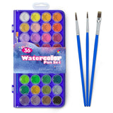 36 Pack Watercolor Pan Set, Watercolor Paint Set With 4 Brushes,Easy To Blend Colors, Perfect For Kids Adults